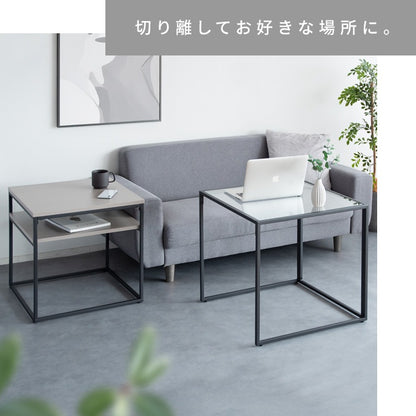 ネストセンターテーブル （ガラステーブル + 棚付きテーブル） テーブルセット ソファーテーブル 高級感 ハイタイプ スタイリッシュ