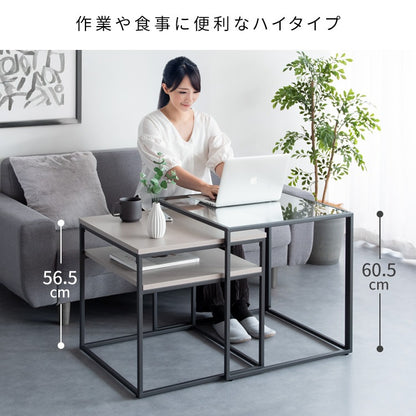 ネストセンターテーブル （ガラステーブル + 棚付きテーブル） テーブルセット ソファーテーブル 高級感 ハイタイプ スタイリッシュ