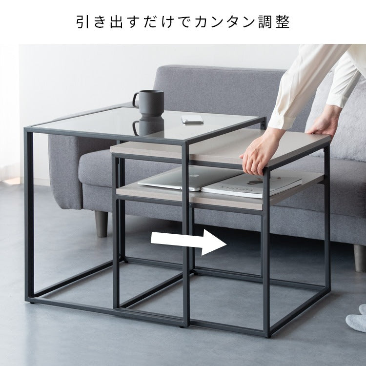 ネストセンターテーブル （ガラステーブル + 棚付きテーブル） テーブルセット ソファーテーブル 高級感 ハイタイプ スタイリッシュ