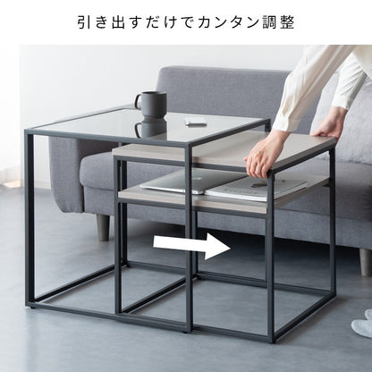 ネストセンターテーブル （ガラステーブル + 棚付きテーブル） テーブルセット ソファーテーブル 高級感 ハイタイプ スタイリッシュ