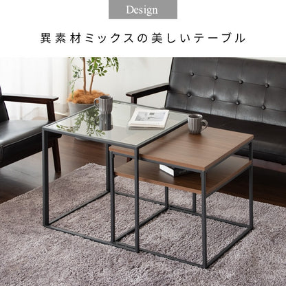 ネストセンターテーブル （ガラステーブル + 棚付きテーブル） テーブルセット ソファーテーブル 高級感 ハイタイプ スタイリッシュ