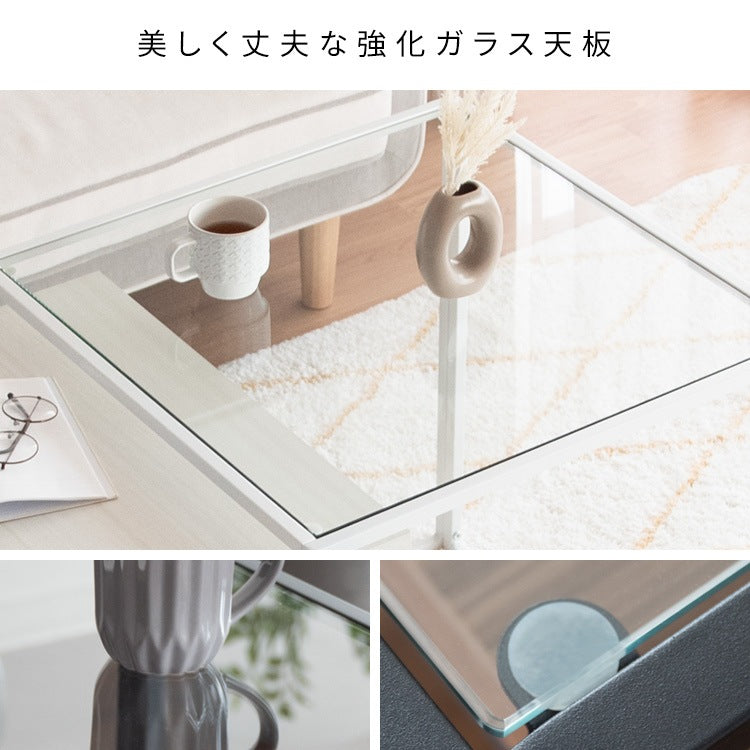 ネストセンターテーブル （ガラステーブル + 棚付きテーブル） テーブルセット ソファーテーブル 高級感 ハイタイプ スタイリッシュ