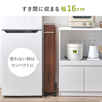バタフライ拡張テーブル／キッチンワゴン 高さ2パターン すきま収納 キャスター付き スリム収納 作業台 キッチンカウンター 省スペース ラック 調味料収納