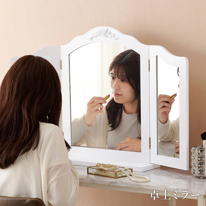 三面鏡 卓上ミラー 折りたたみ メイク ヘアセット 滑り止め付き ドレッサー代わり コンパクト