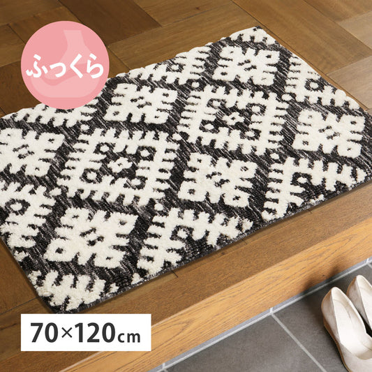 玄関マット 70×120cm シェニール インド製 ジャガード織 ウレタン入り モノトーン おしゃれ