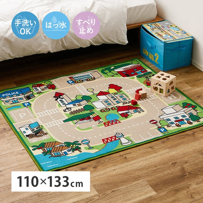 キッズラグ 110×133cm プレイマット 道路マップ 撥水 滑り止め キッズスペース 子供 おしゃれ
