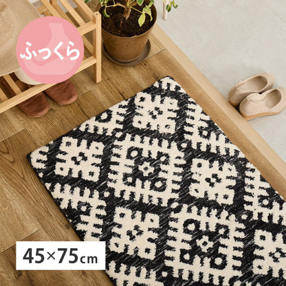 玄関マット 45×75cm シェニール インド製 ジャガード織 ウレタン入り モノトーン コンパクト
