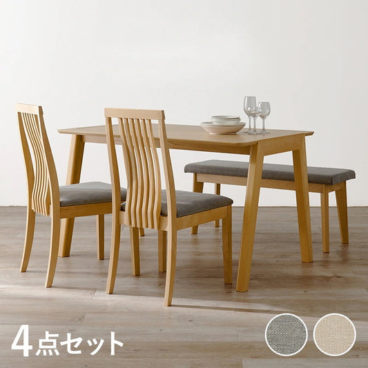 ダイニングセット 4点 天然木 テーブル チェア2脚 ベンチ 4人用 ハイバック おしゃれ