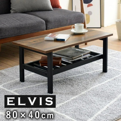 ローテーブル／インダストリアルデザイン 幅80cm×奥行40cm×高さ約35cm ヴィンテージ風 収納付き ブラック×ブラウン リビングテーブル 一人暮らし 在宅勤務