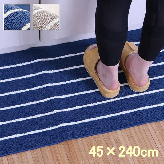 洗える ボーダー柄 キッチンマット 45x240cm シンプル 手洗い 滑り止め加工