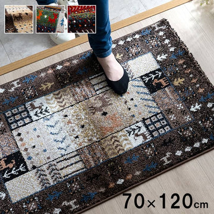 玄関マット 70x120cm ギャベ柄 ウィルトン織 消臭 抗菌 軽量 トルコ製