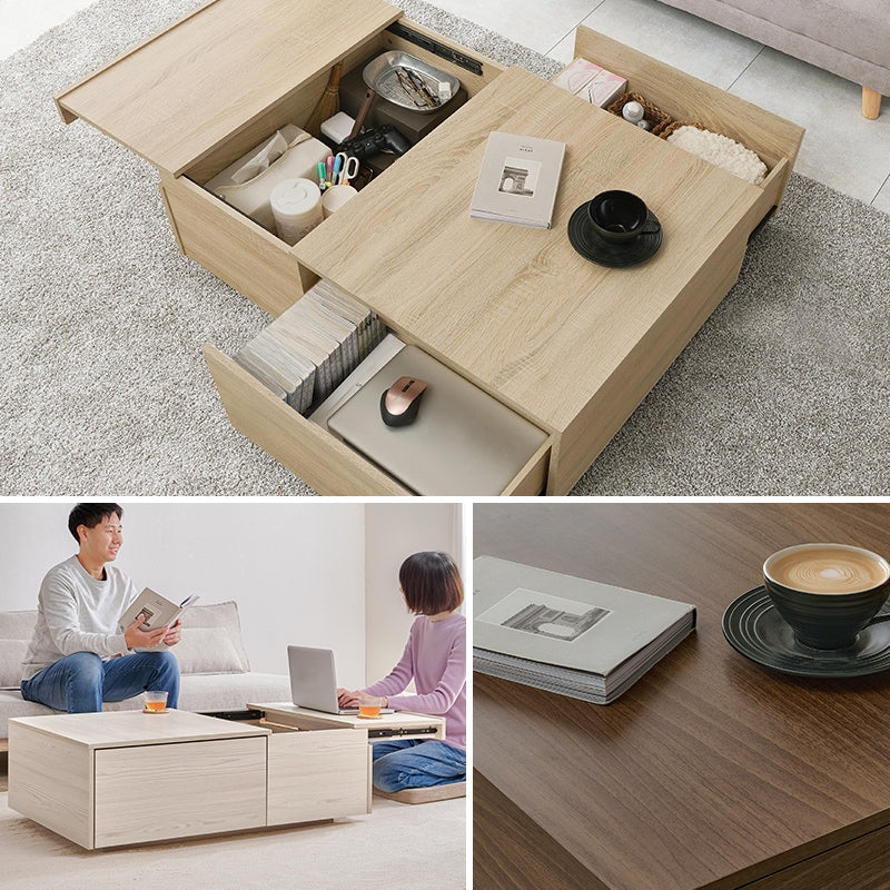 センターテーブル 収納付き ロータイプ 幅98.5×奥行67×高さ34.5cm ローテーブル プリント紙化粧パーティクルボード