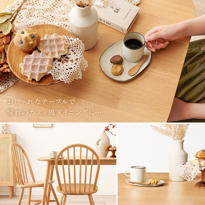 ダイニングテーブル 天然木ラバーウッド 120×75cm 木目 スタイリッシュ 木製テーブル 角丸
