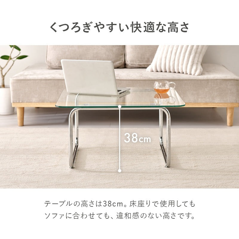 ガラステーブル 70×70cm 強化ガラス 厚さ8mm ローテーブル センターテーブル 安全設計 シルバーメッキ脚