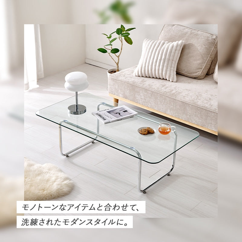 ガラステーブル 120×60cm 強化ガラス 厚さ8mm ローテーブル センターテーブル 安全設計 シルバーメッキ脚