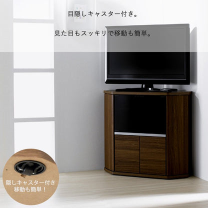 コーナーテレビ台 ハイタイプ 32インチ対応 ブラックガラス 大容量収納 コーナーラック 隠しキャスター