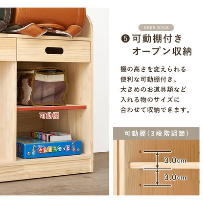 ランドセルラック キャスター付き 引き出し付き 天然木 幅62cm A4収納 ブックエンド付き 教科書収納 キッズ収納 子供部屋 ランドセル収納ラック