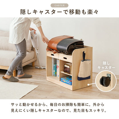 ランドセルラック キャスター付き 引き出し付き 天然木 幅62cm A4収納 ブックエンド付き 教科書収納 キッズ収納 子供部屋 ランドセル収納ラック