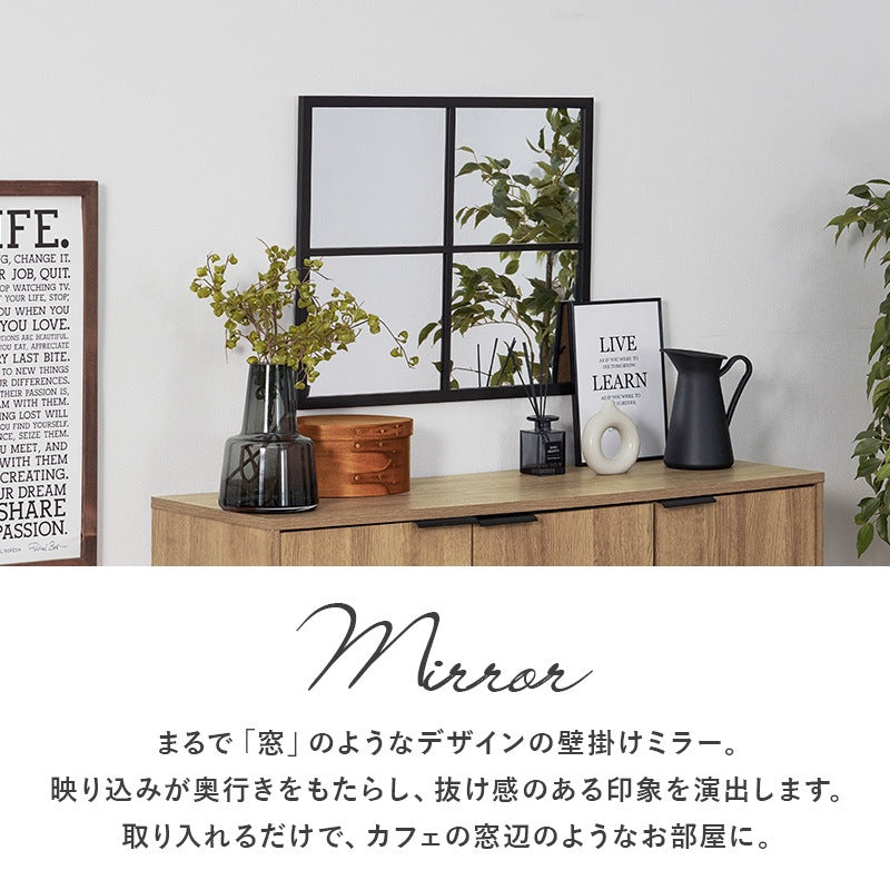 窓枠風 壁掛けミラー 65×55cm ウォールミラー 飛散防止加工 アンティーク 北欧 カフェ風 インテリア