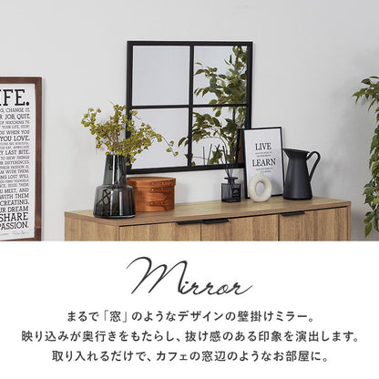 窓枠風 壁掛けミラー 65×55cm ウォールミラー 飛散防止加工 アンティーク 北欧 カフェ風 インテリア
