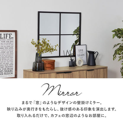 窓枠風 壁掛けミラー 75×65cm ウォールミラー 飛散防止加工 アンティーク 北欧 カフェ風 インテリア