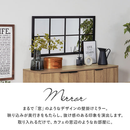 窓枠風 壁掛けミラー 100×50cm ウォールミラー 飛散防止加工 横長 北欧 カフェ風 インテリア