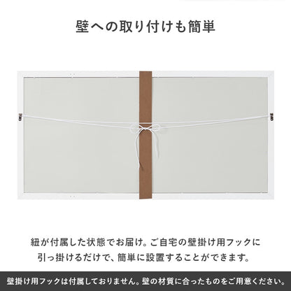窓枠風 壁掛けミラー 100×50cm ウォールミラー 飛散防止加工 横長 北欧 カフェ風 インテリア