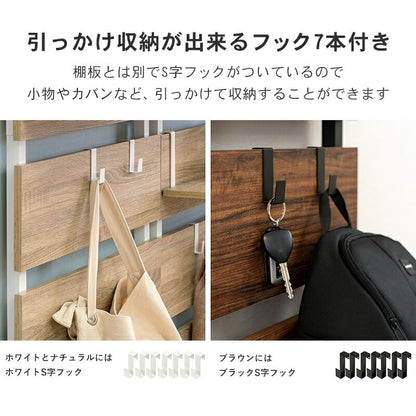 突っ張りウォールラック 幅40cm 穴あけ不要 棚板2枚 フック7本付き