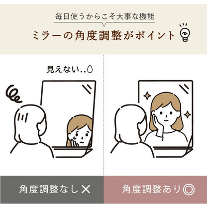 LED女優ドレッサー + スツールセット 幅51cm デスク兼用 ミラー角度調整可 2口コンセント付 メイク台 女優ミラー