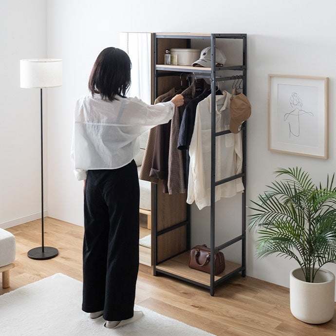 全身鏡付き ハンガーラック 収納チェスト 幅80cm 左右組み換え可能
