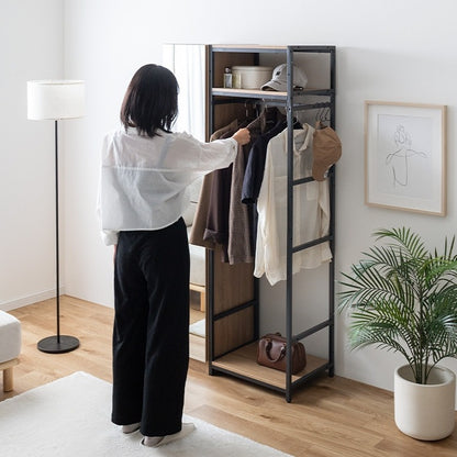 全身鏡付き ハンガーラック 収納チェスト 幅80cm 左右組み換え可能