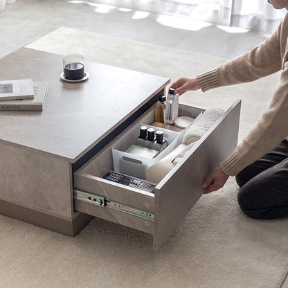 多機能センターテーブル 両側引き出し収納 70×70cm 隠しキャスター付き 撥水メラミン加工